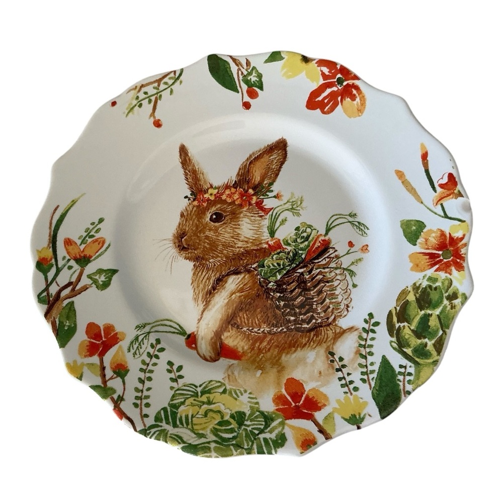 Pier 1 White and Green Dinnerware plate with Whimsical Design